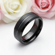 Men's Black Tungsten Carbide 8mm Wedding Band-Black Diamonds New York