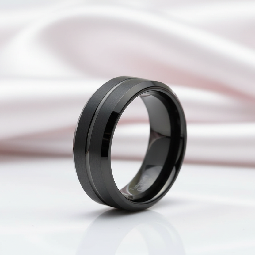 Men's Black Tungsten Carbide 8mm Wedding Band-Black Diamonds New York