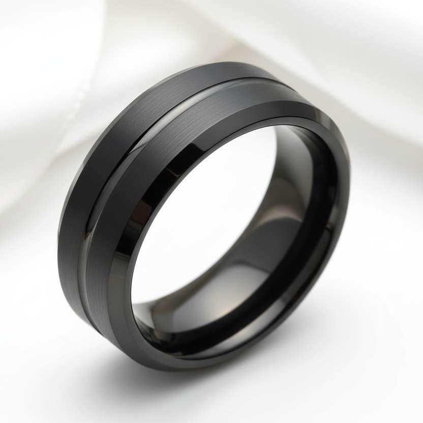 Men's Black Tungsten Carbide 8mm Wedding Band-Black Diamonds New York