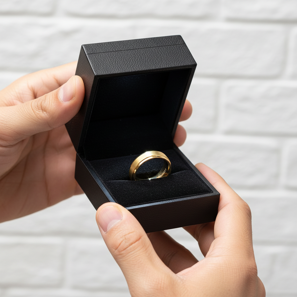 Men's Brushed Yellow Gold Titanium Wedding Band-Black Diamonds New York
