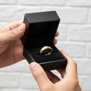 Men's Brushed Yellow Gold Titanium Wedding Band-Black Diamonds New York