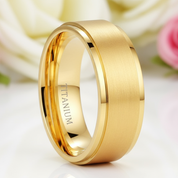 Men's Brushed Yellow Gold Titanium Wedding Band-Black Diamonds New York