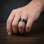 Men's Charm 8mm Black Tungsten Carbide Wedding Band-Black Diamonds New York