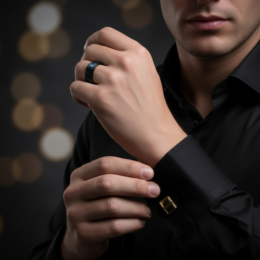 Men's Charm 8mm Black Tungsten Carbide Wedding Band-Black Diamonds New York