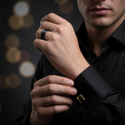 Men's Charm 8mm Black Tungsten Carbide Wedding Band-Black Diamonds New York