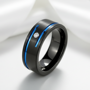 Men's Charm 8mm Black Tungsten Carbide Wedding Band-Black Diamonds New York