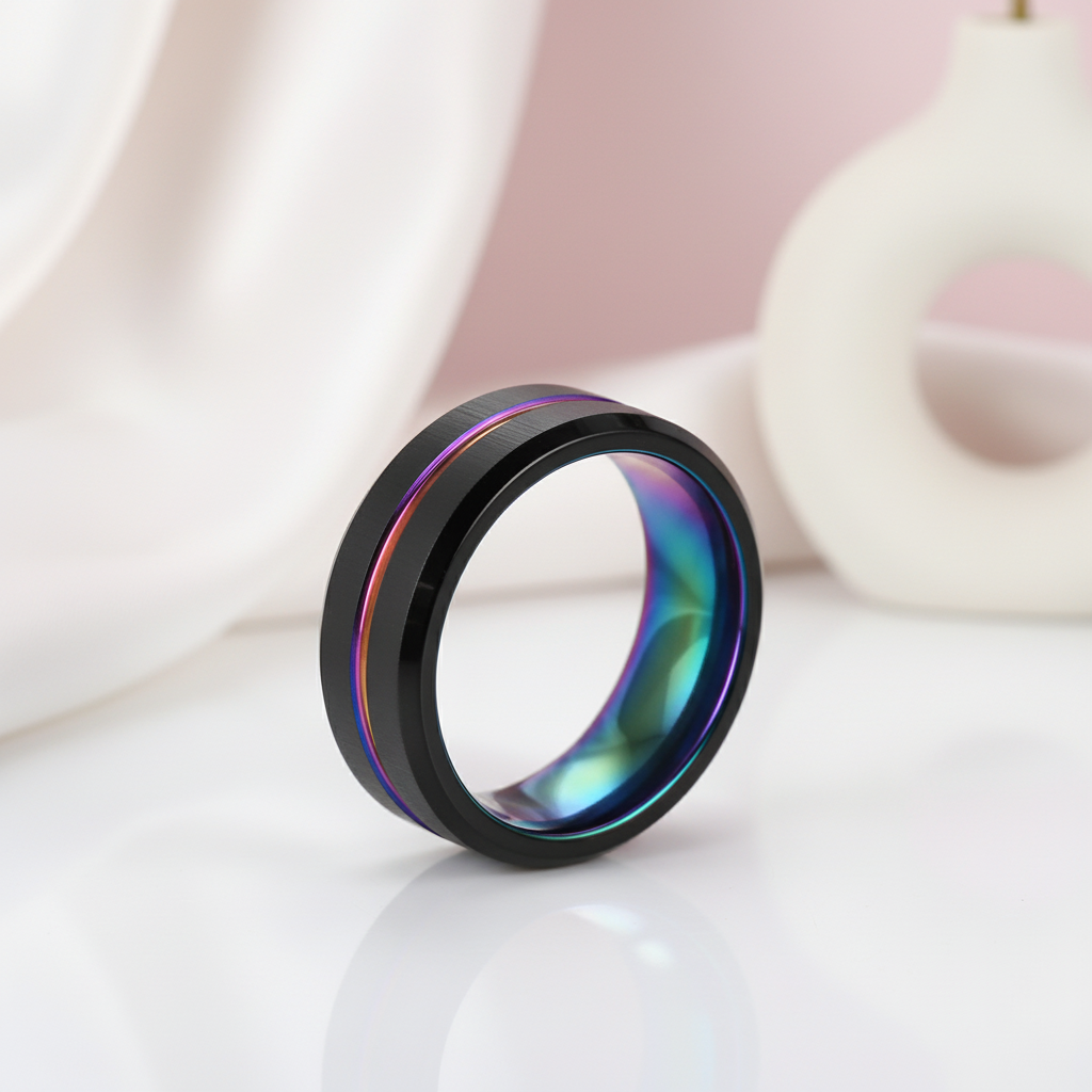Men's Charm Black Tungsten Carbide Wedding Band-Black Diamonds New York