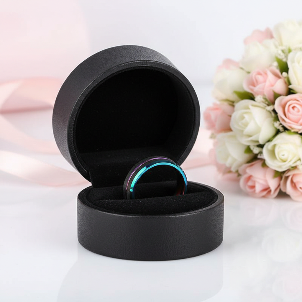 Men's Charm Black Tungsten Carbide Wedding Band-Black Diamonds New York
