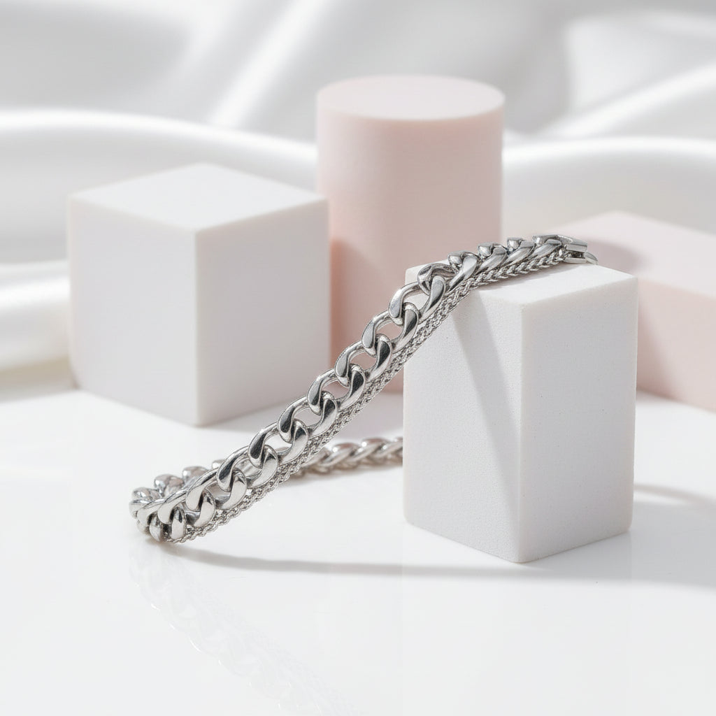 Men's Cuban Double Chain Bracelet-Black Diamonds New York