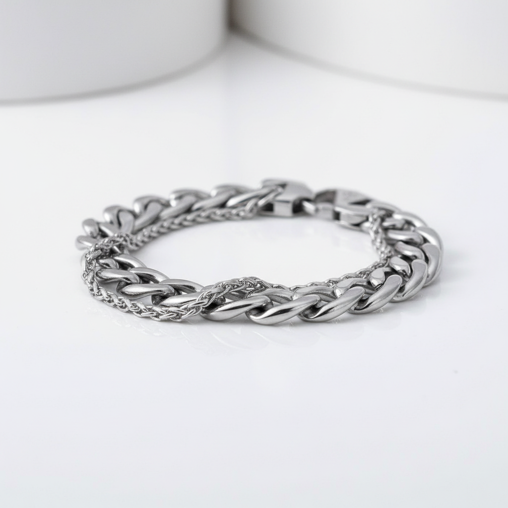 Men's Cuban Double Chain Bracelet-Black Diamonds New York
