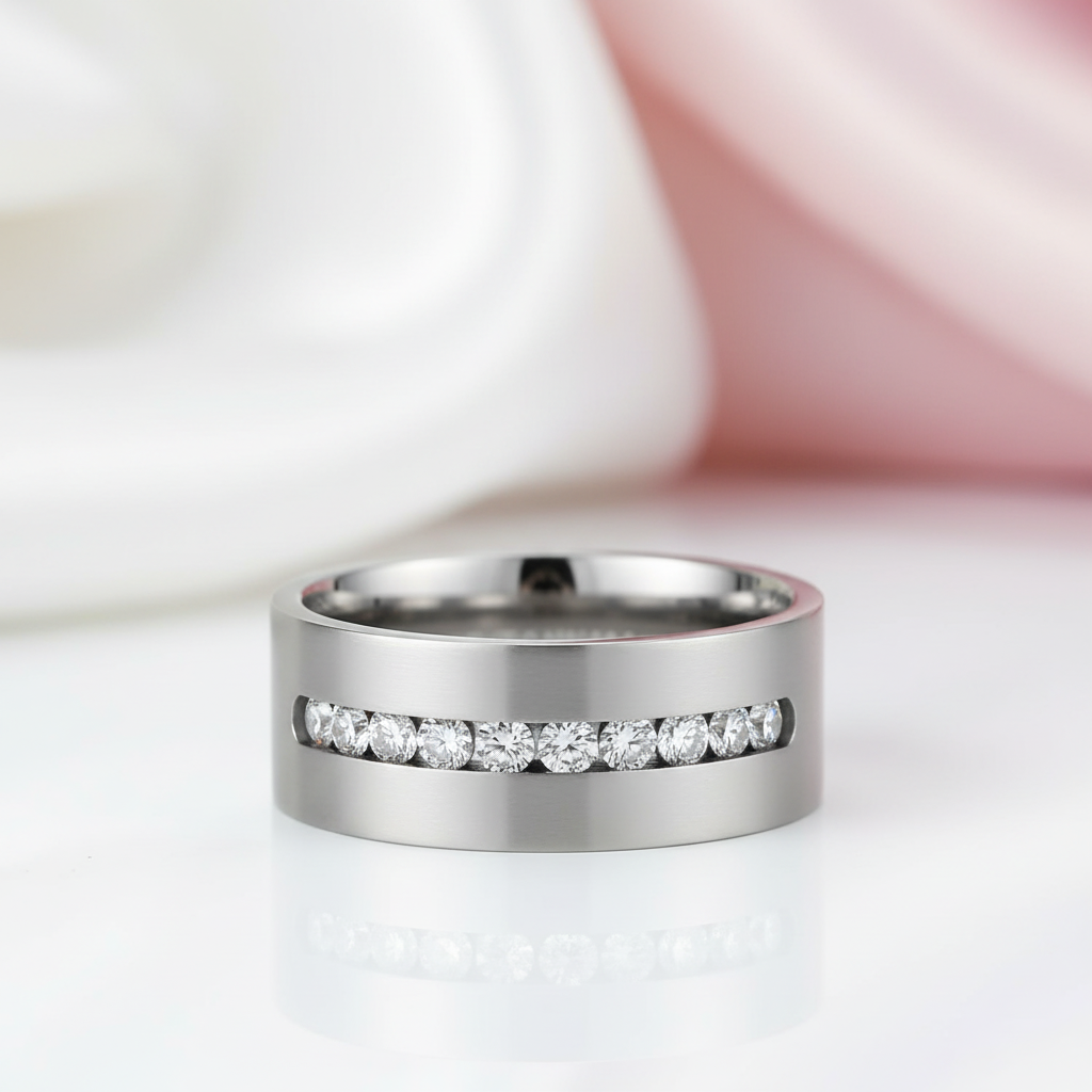 8mm Men's Diamond Option Titanium Wedding Band-Black Diamonds New York