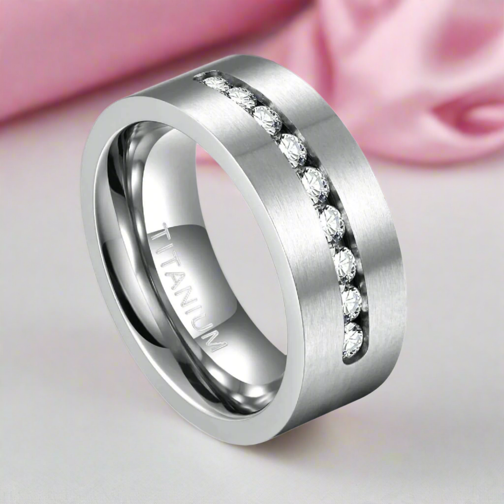 8mm Men's Diamond Titanium Wedding Band-Black Diamonds New York