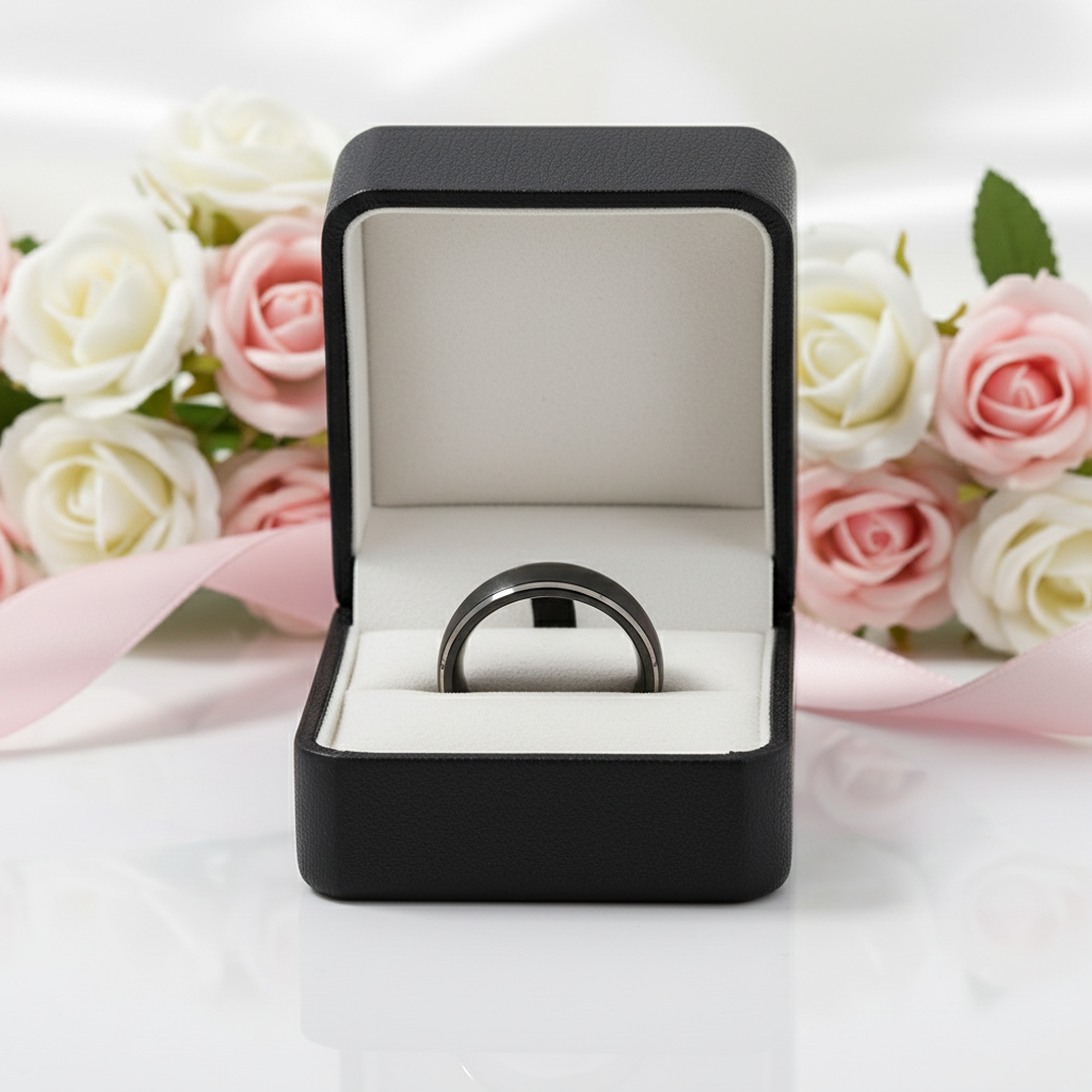 Men's Matte Black Dome Titanium Wedding Band-Black Diamonds New York