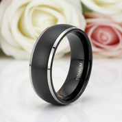 Men's Matte Black Dome Titanium Wedding Band-Black Diamonds New York