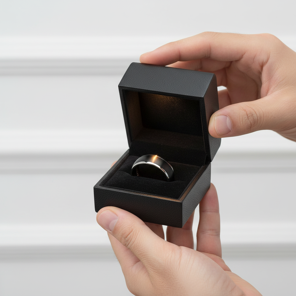 Men's Matte Black Dome Titanium Wedding Band-Black Diamonds New York