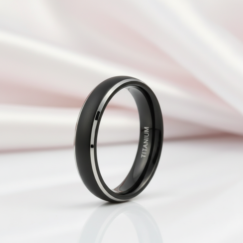 Men's Matte Black Dome Titanium Wedding Band-Black Diamonds New York
