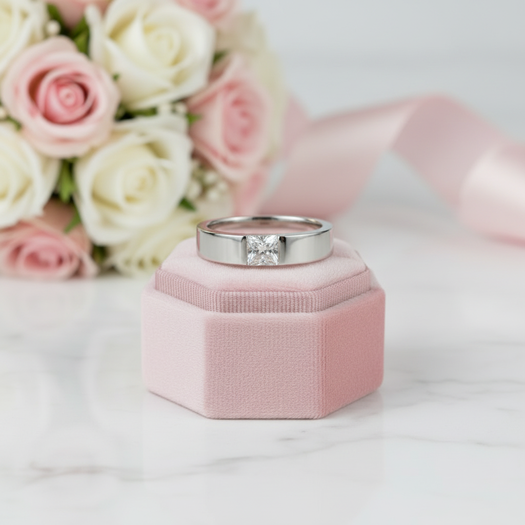 Princess Cut Clear Diamond Option Wedding Band-Black Diamonds New York