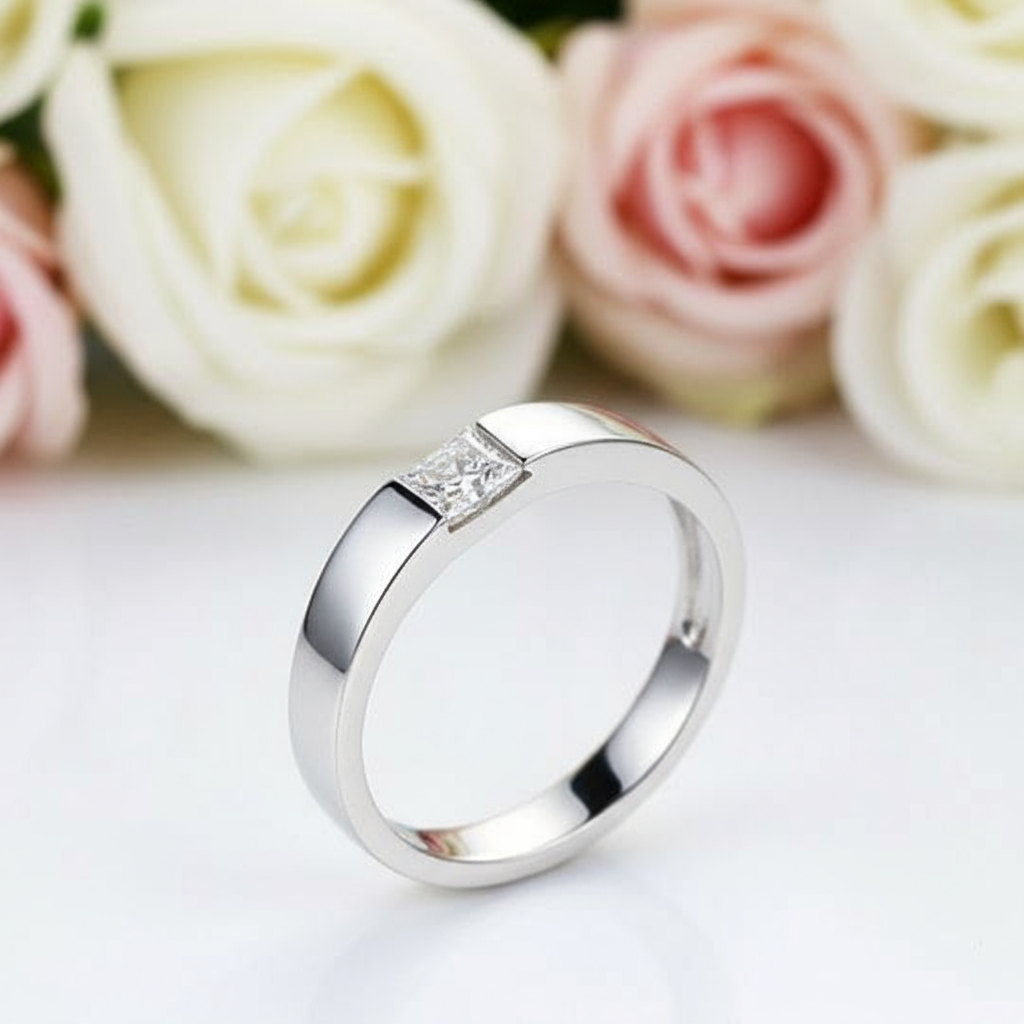 Princess Cut Clear Diamond Wedding Band-Black Diamonds New York