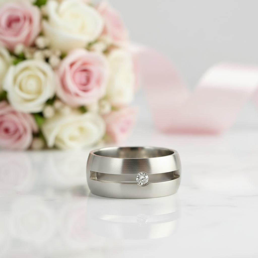 9mm Men's Ring Band with Round Diamond-Black Diamonds New York