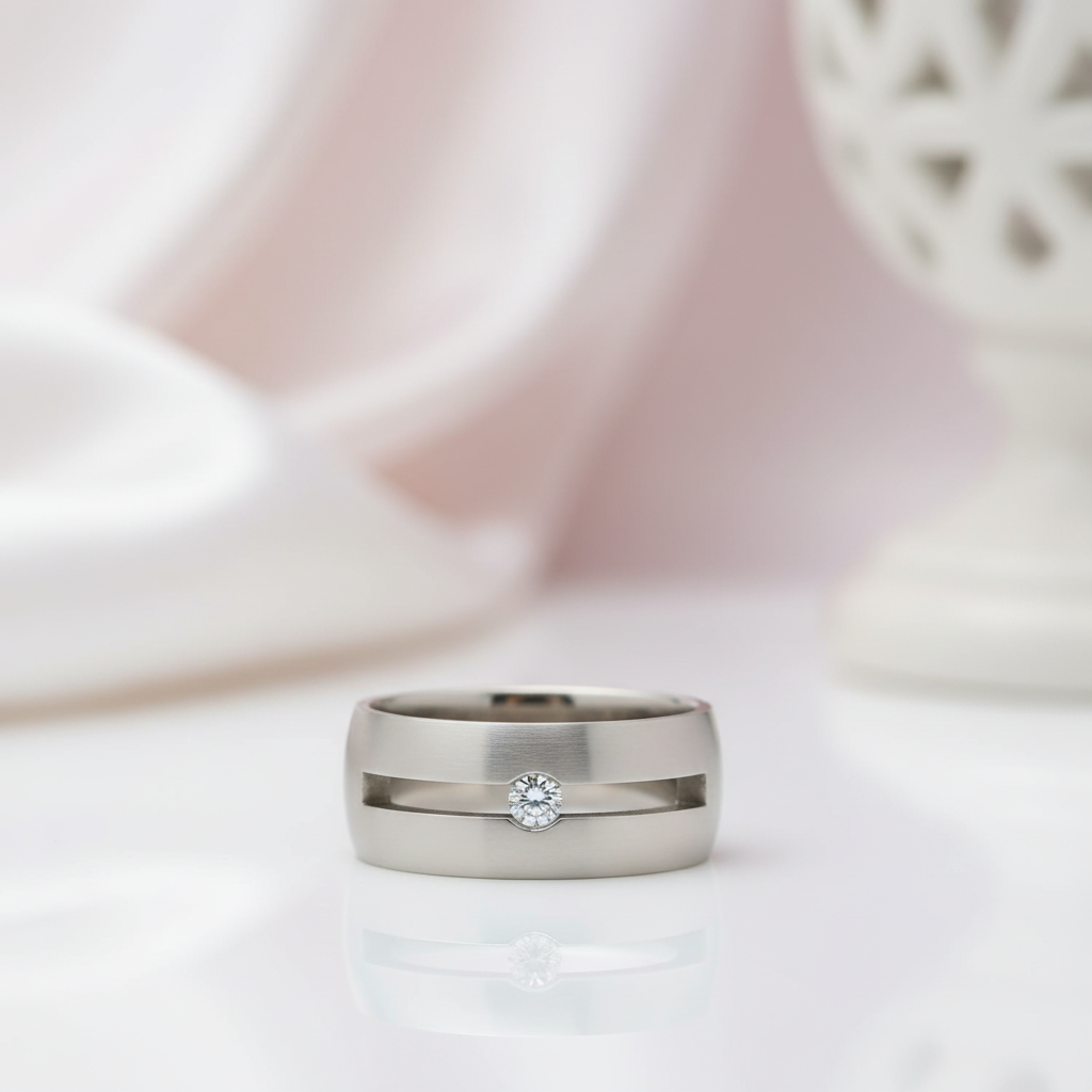 9mm Men's Ring Band with Round Diamond Option-Black Diamonds New York