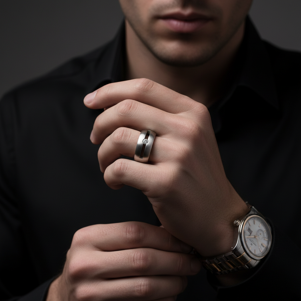 9mm Men's Ring Band with Round Diamond-Black Diamonds New York