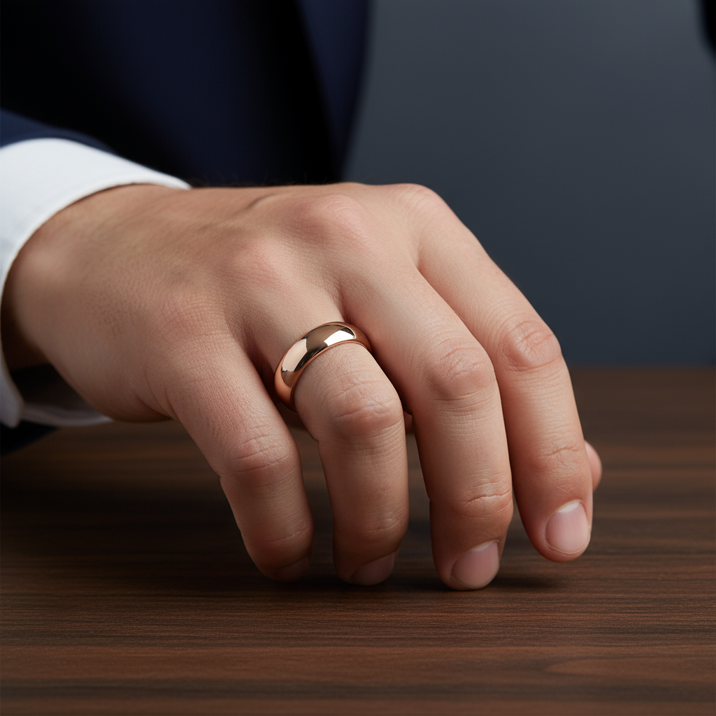 Men's Titanium Rose Gold Dome Wedding Band-Black Diamonds New York