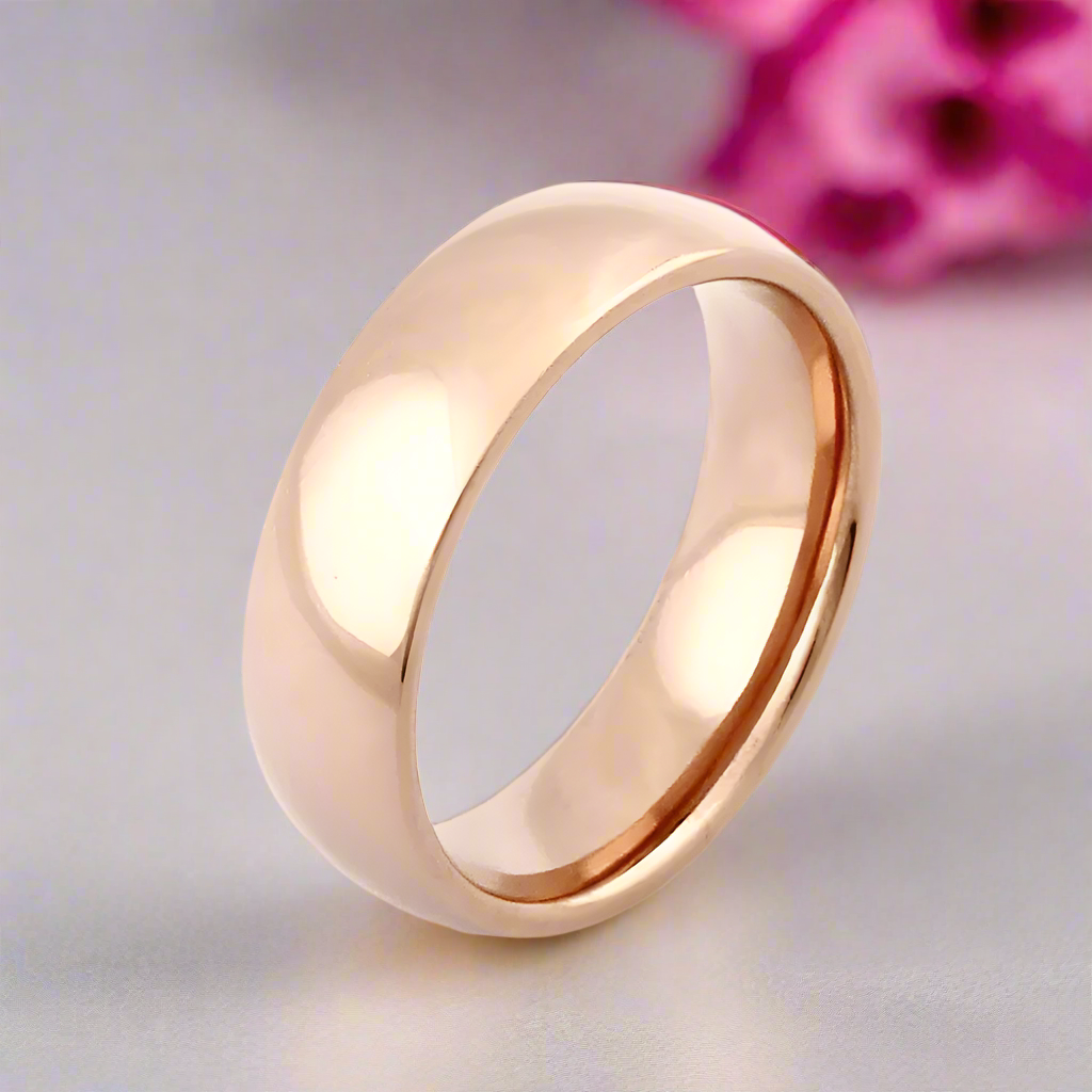 Men's Titanium Rose Gold Dome Wedding Band-Black Diamonds New York