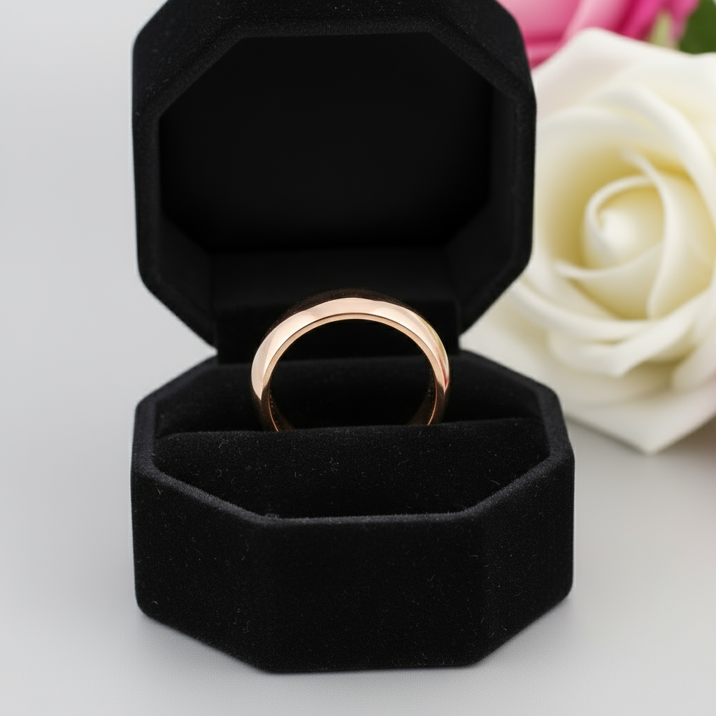 Men's Titanium Rose Gold Dome Wedding Band-Black Diamonds New York