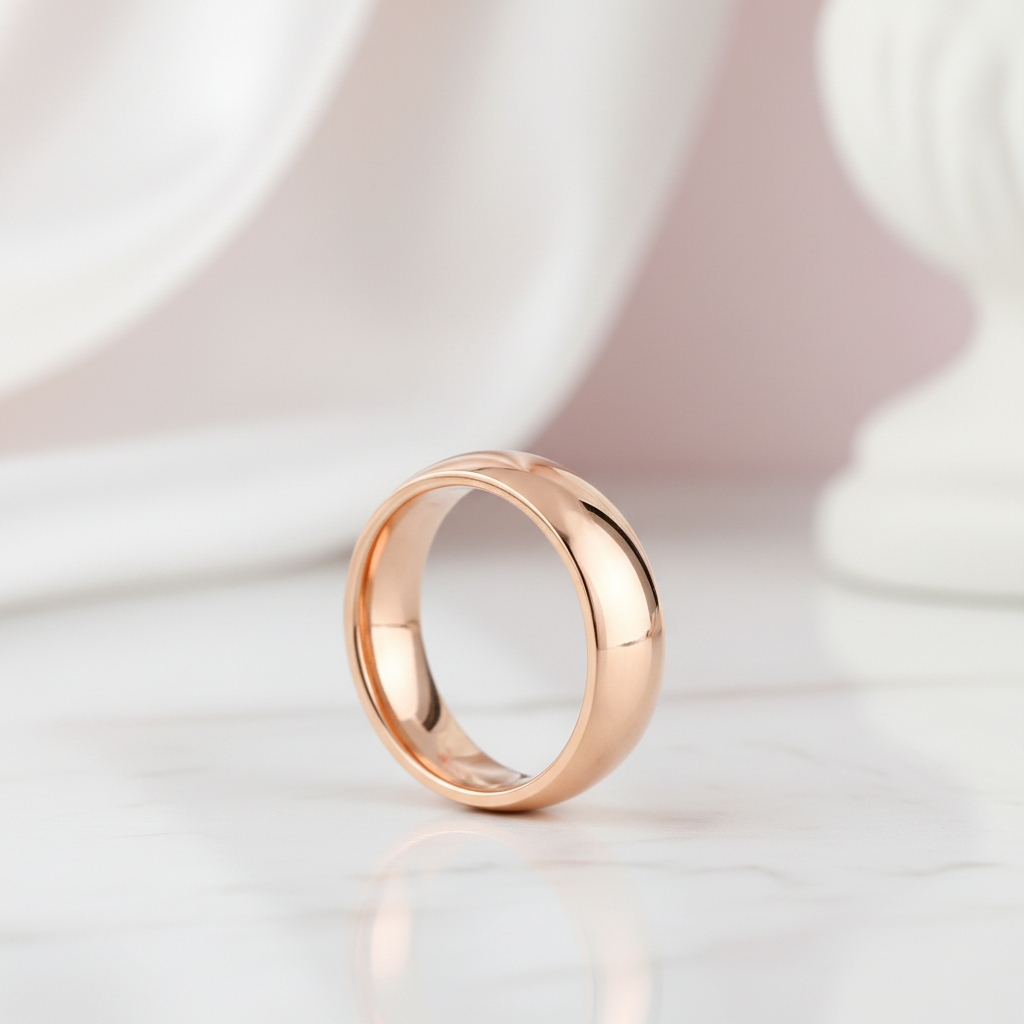 Rose gold ring on a white background