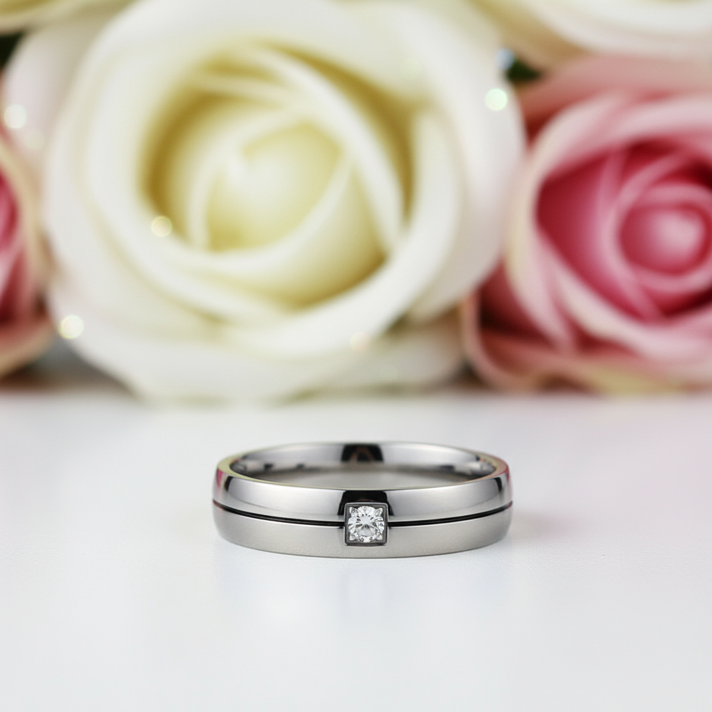 Men's Titanium Wedding Band with Diamond-Black Diamonds New York