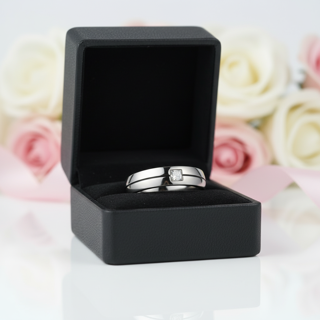 Men's Titanium Wedding Band with Diamond Option-Black Diamonds New York