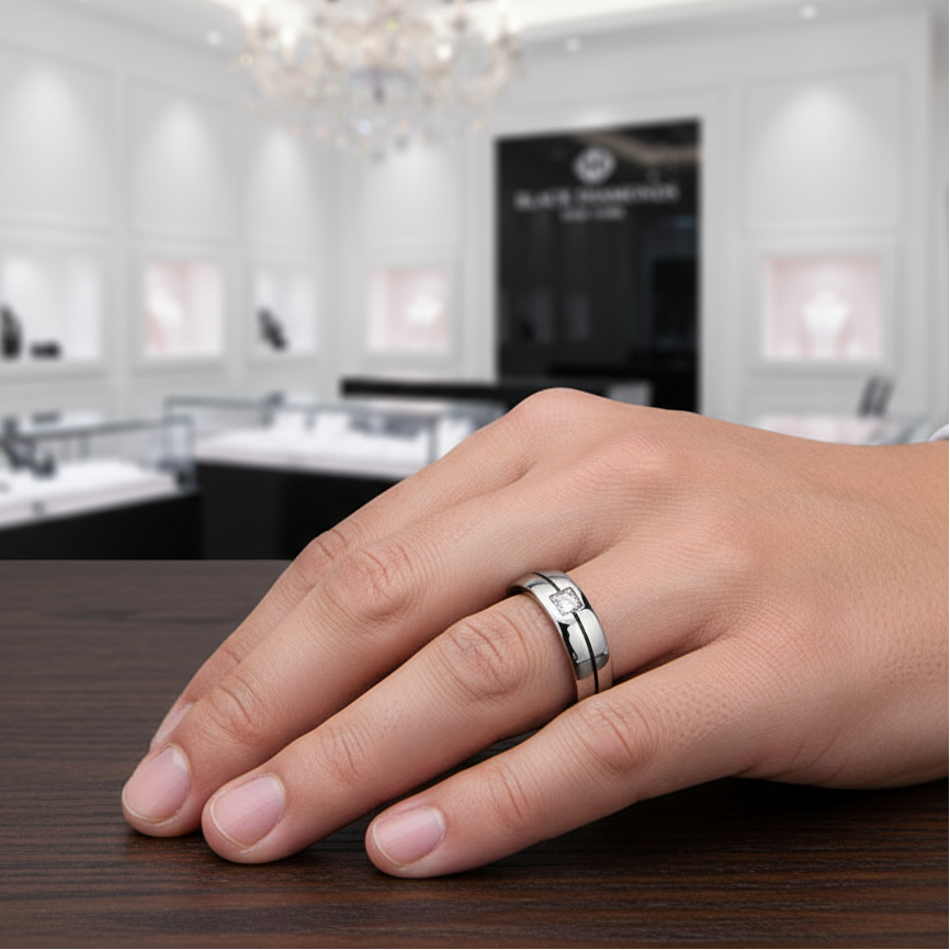 Men's Titanium Wedding Band with Diamond-Black Diamonds New York