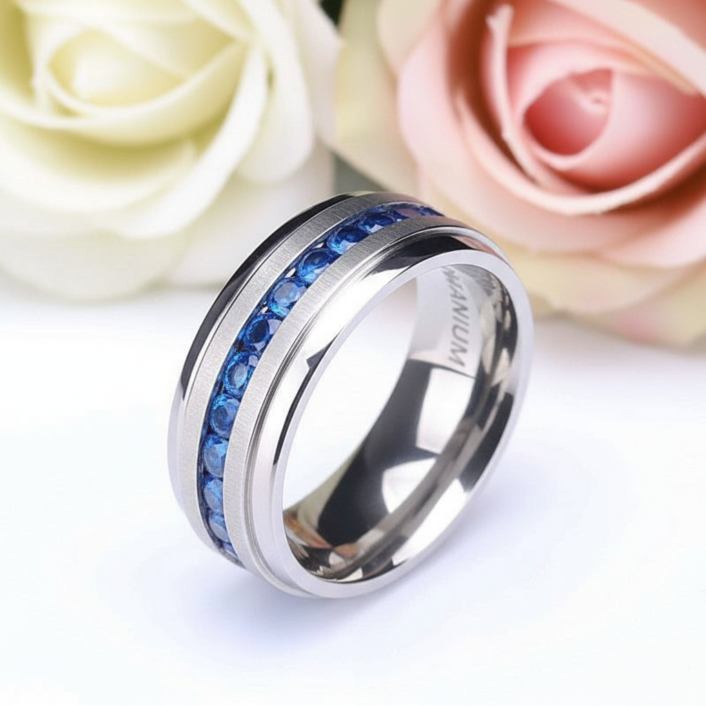 Men's Titanium Wedding Band with Diamond-Black Diamonds New York