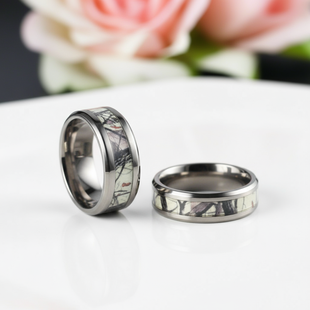 Men's Titanium Wedding Band with Forest Scenery-Black Diamonds New York