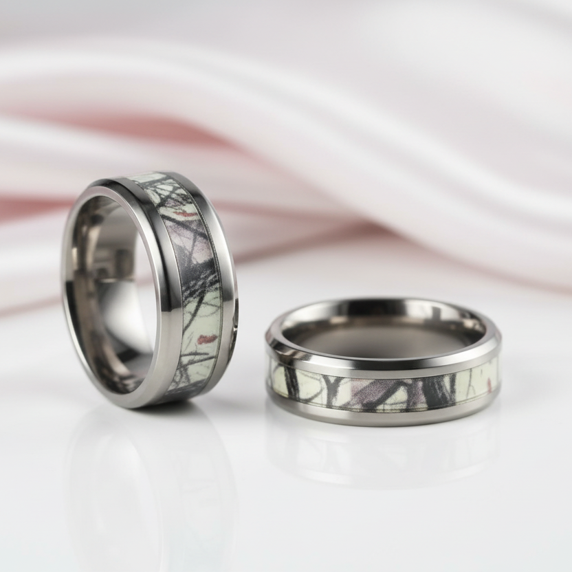 Men's Titanium Wedding Band with Forest Scenery-Black Diamonds New York