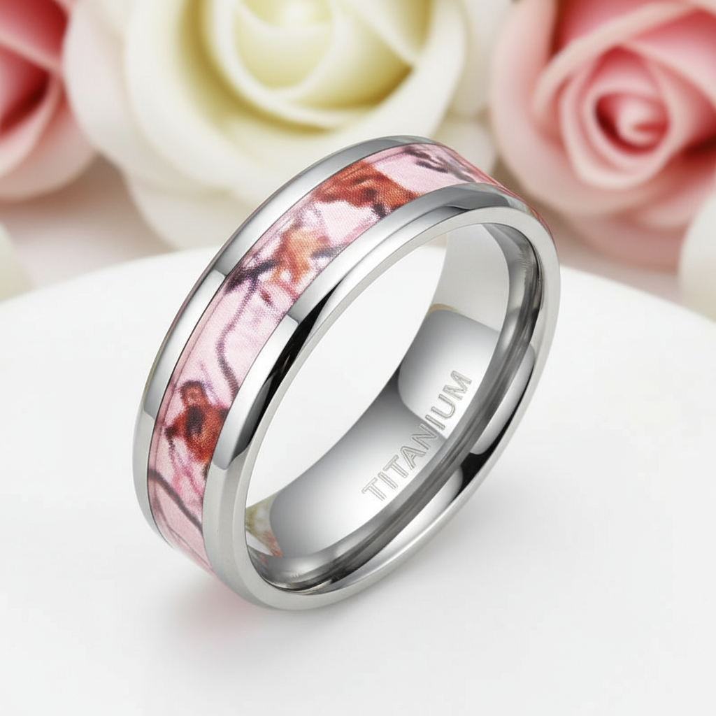 Men's Titanium Wedding Band with Forest Scenery-Black Diamonds New York