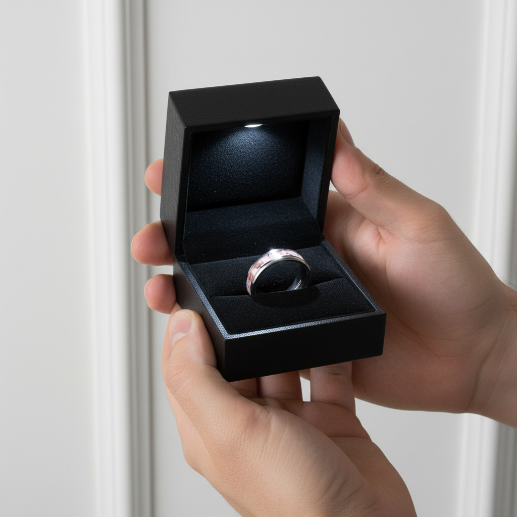 Men's Titanium Wedding Band with Forest Scenery-Black Diamonds New York