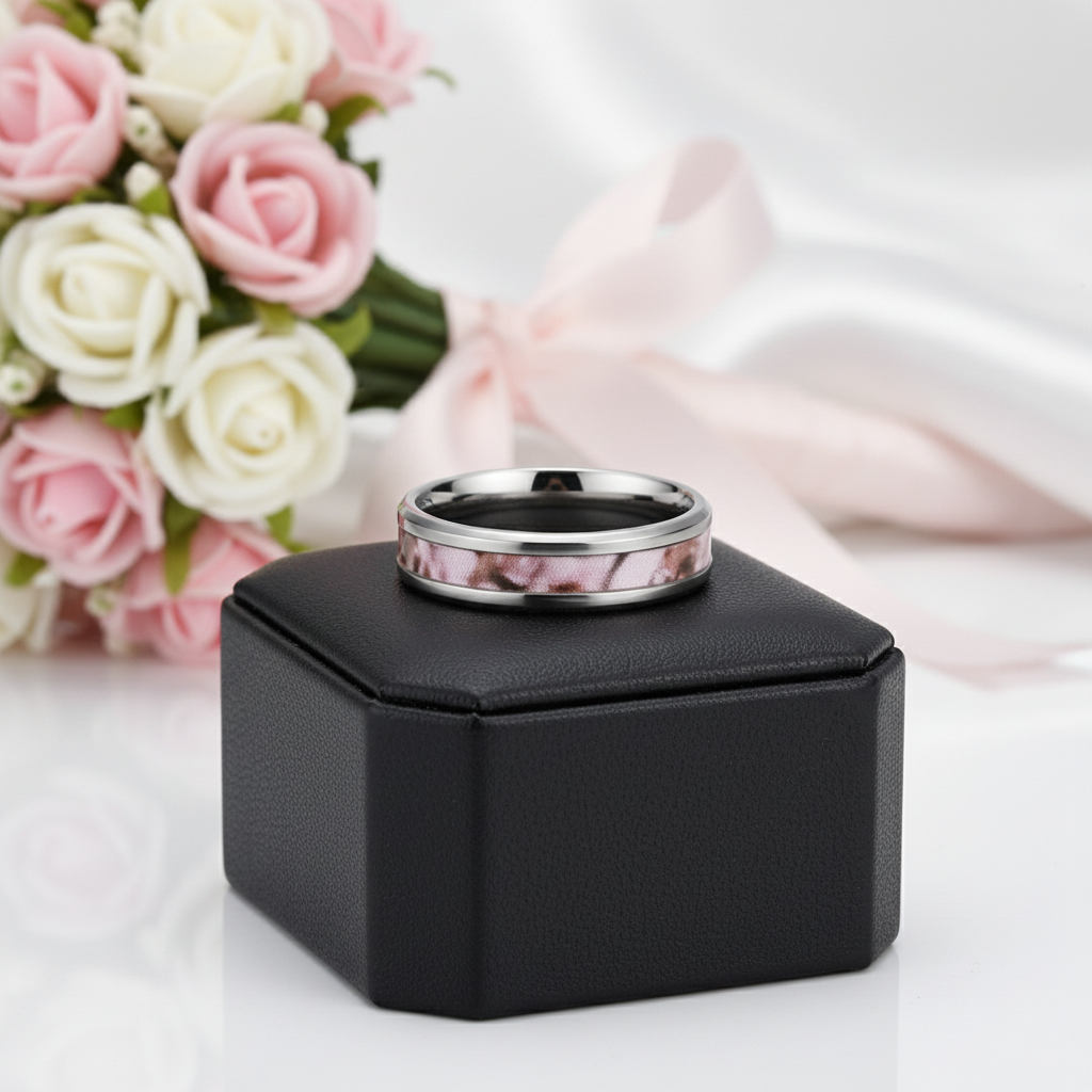 Men's Titanium Wedding Band with Forest Scenery-Black Diamonds New York