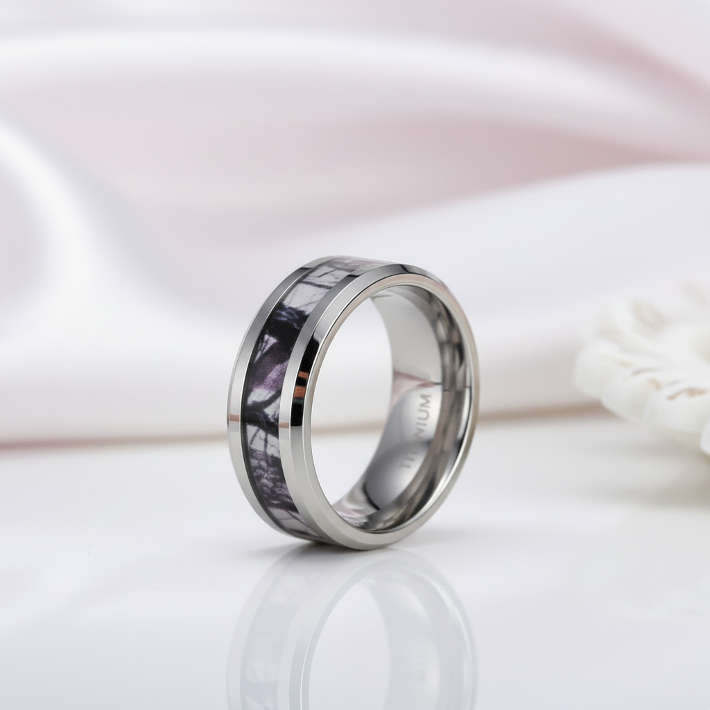 Men's Titanium Wedding Band with Forest Scenery-Black Diamonds New York