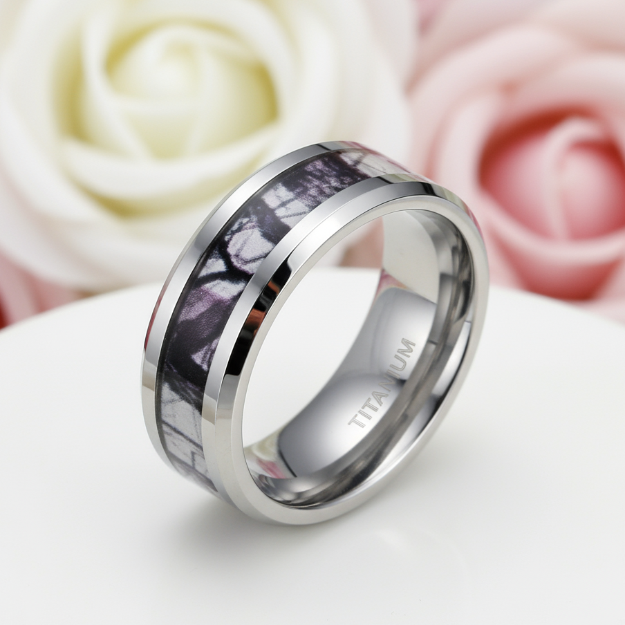 Men's Titanium Wedding Band with Forest Scenery-Black Diamonds New York