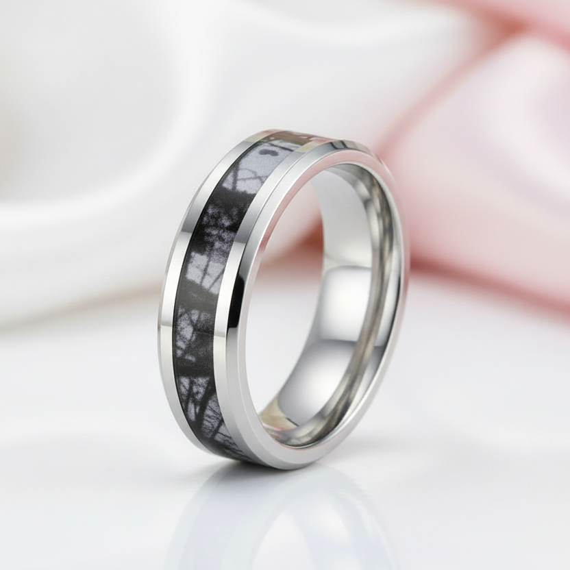 Men's Titanium Wedding Band with Forest Scenery-Black Diamonds New York