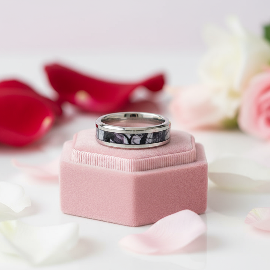 Men's Titanium Wedding Band with Forest Scenery-Black Diamonds New York