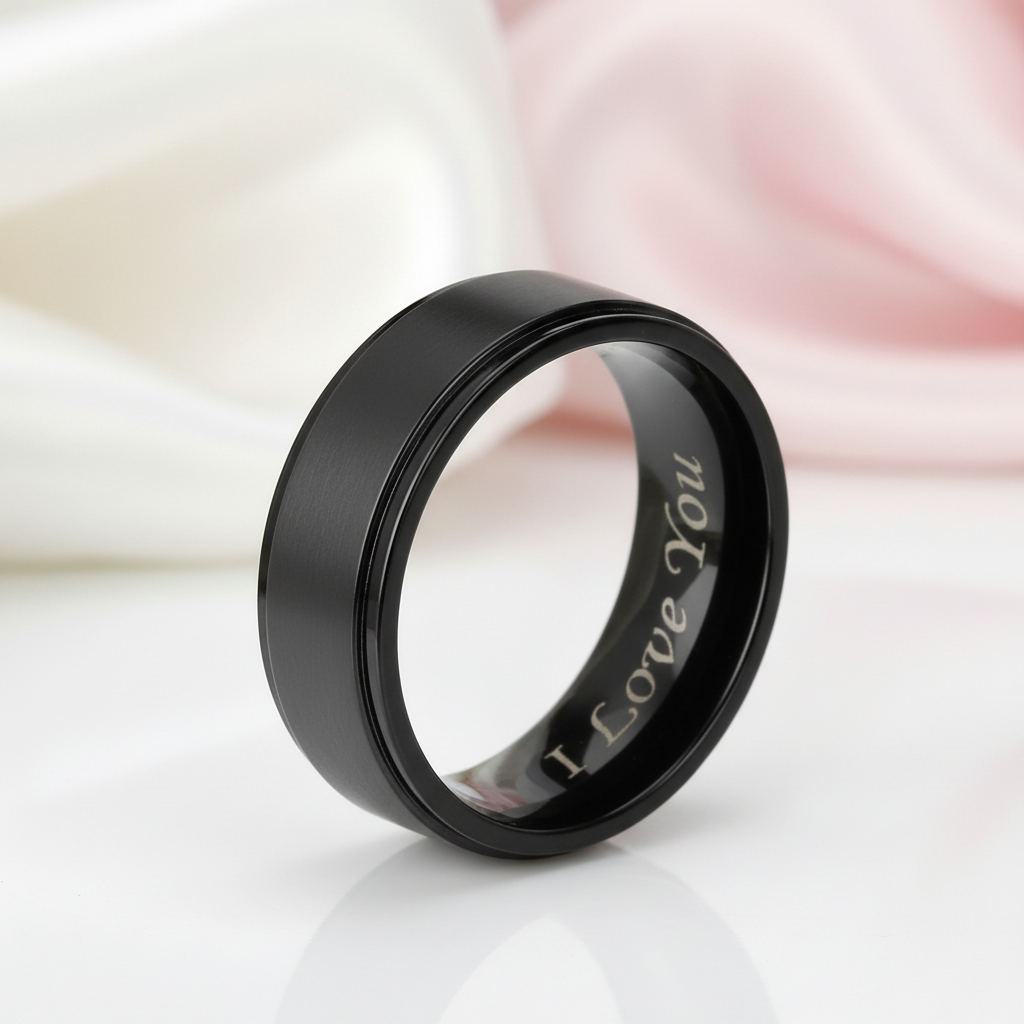 Men's Titanium Wedding Band with "I Love You" Engraving-Black Diamonds New York