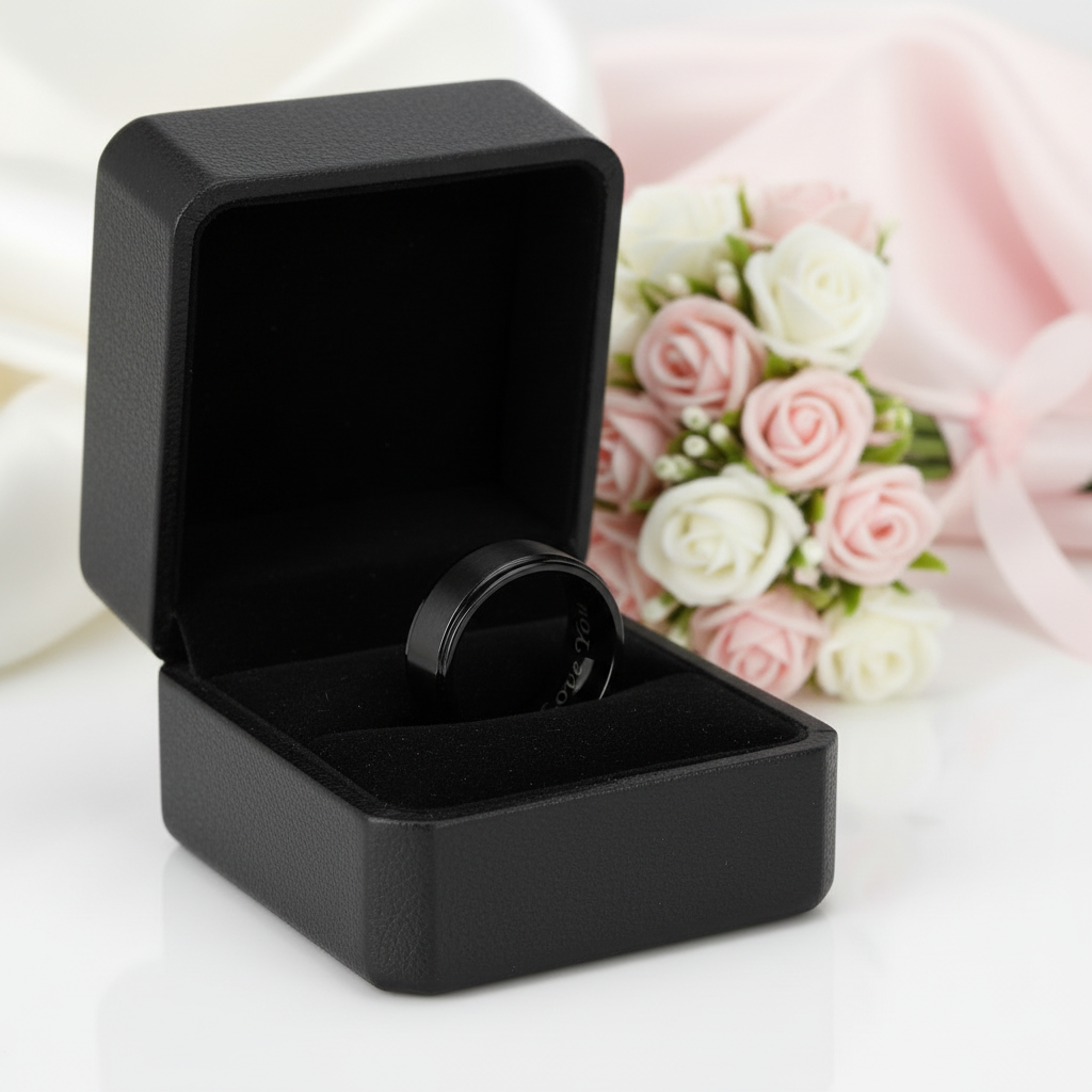 Men's Titanium Wedding Band with "I Love You" Engraving-Black Diamonds New York