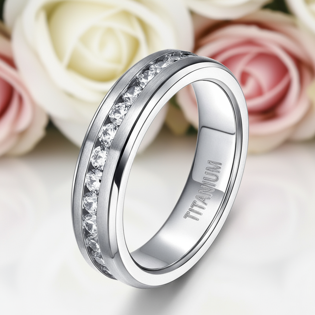 Men's Titanium Wedding Band with Diamond-Black Diamonds New York