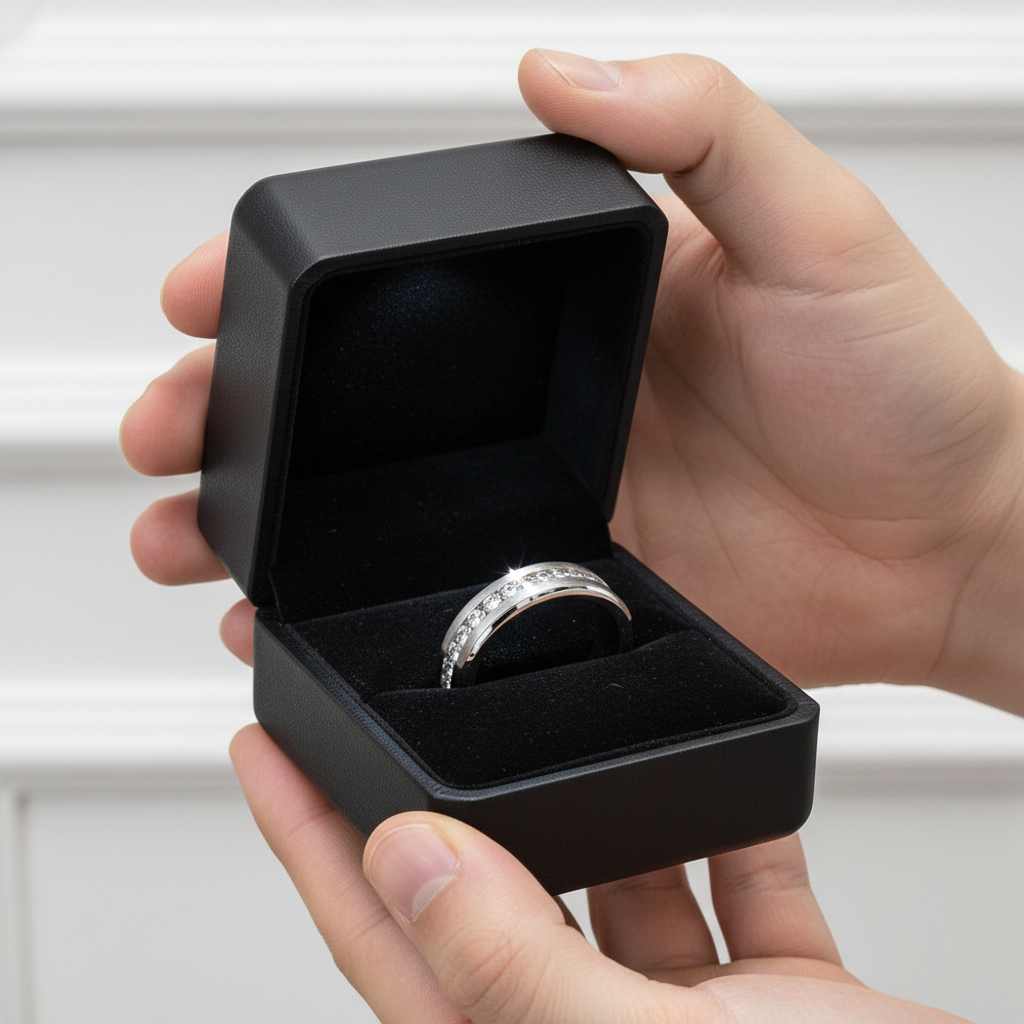 Men's Titanium Wedding Band with Diamond-Black Diamonds New York