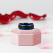 Men's Tungsten 8mm Black And Blue Line Wedding Band-Black Diamonds New York