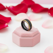 Men's Tungsten Carbide 8mm Black Golden Line Wedding Band-Black Diamonds New York