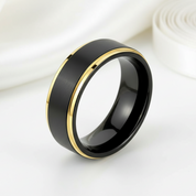 Men's Tungsten Carbide 8mm Black Golden Line Wedding Band-Black Diamonds New York
