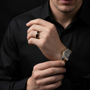 Men's Tungsten Carbide 8mm Black Golden Line Wedding Band-Black Diamonds New York